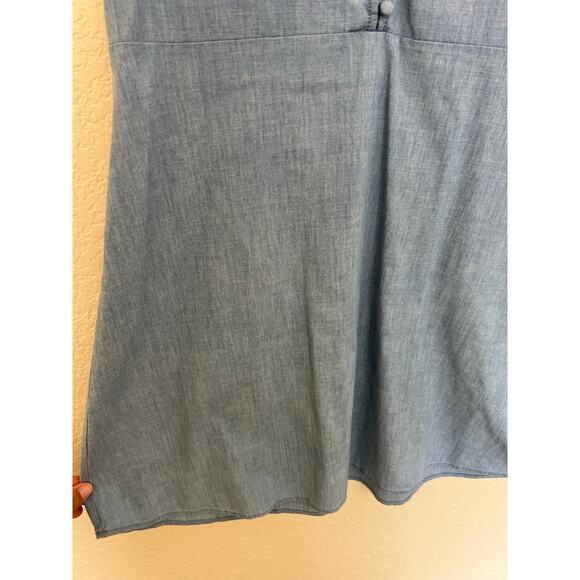 Banana Republic Chambray Blue Cotton Blend Cap Sleeve Button Front Mini Dress 12 - Picture 9 of 12